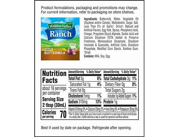 Buttermilk ranch singles ingredients
