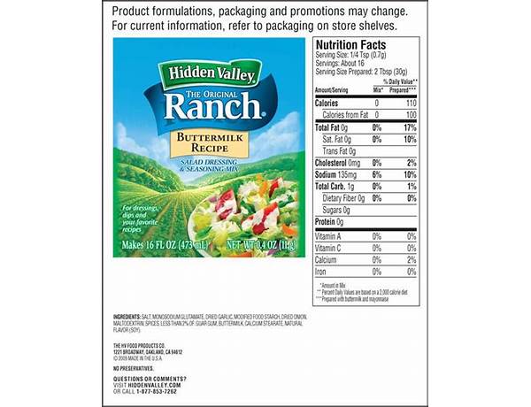 Buttermilk ranch singles nutrition facts