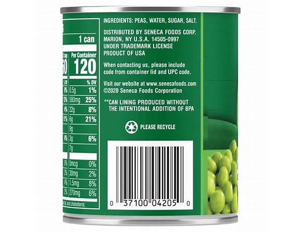 Canned peas ingredients