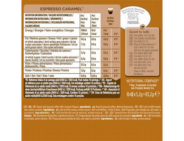 Capsule nespresso nutrition facts