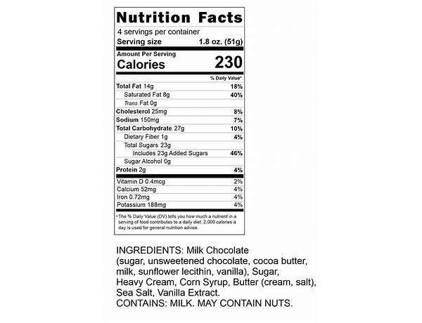 Caramel and milk chocolate nutrition facts