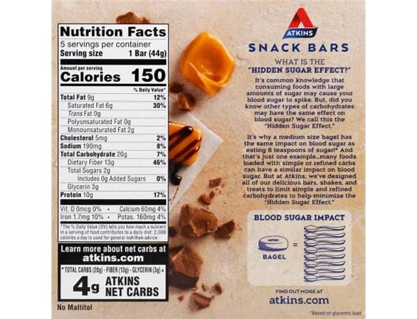 Caramel cocoa nutrition bar food facts