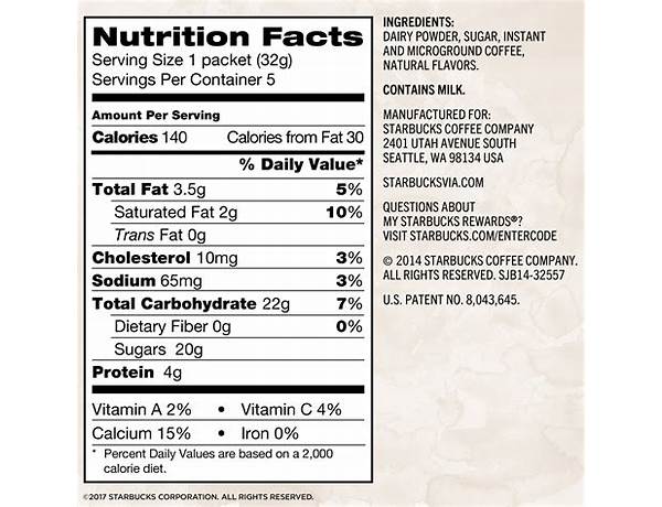 Caramel cold powdered coffee nutrition facts
