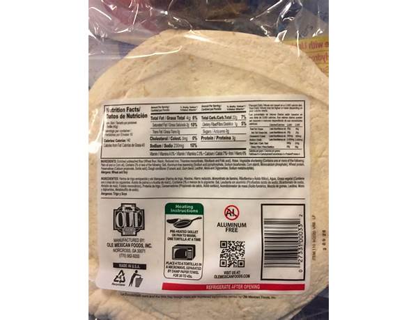 Carb counter flour tortilla food facts