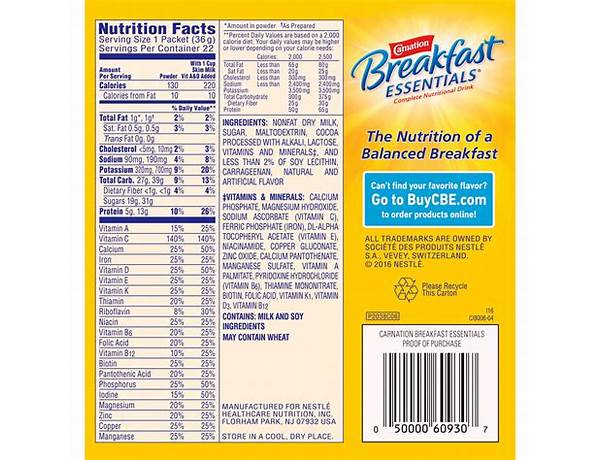 Carnation breakfast essentials nutrition facts