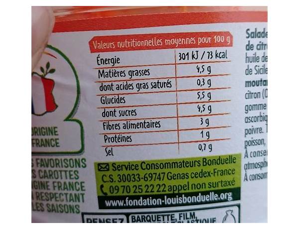 Carottes au citron de sicile nutrition facts
