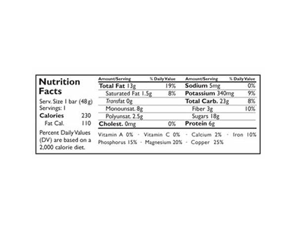 Cashew cookie nutrition facts