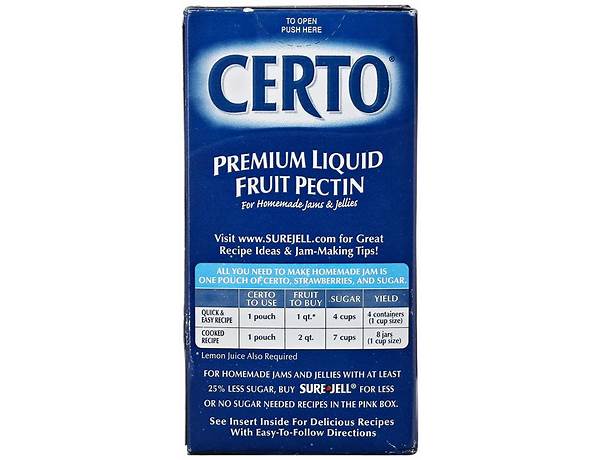 Certo premium liquid fruit pectin nutrition facts