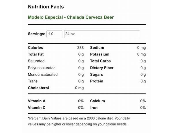 Cerveza especial nutrition facts