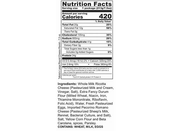Cheese round ravioli nutrition facts