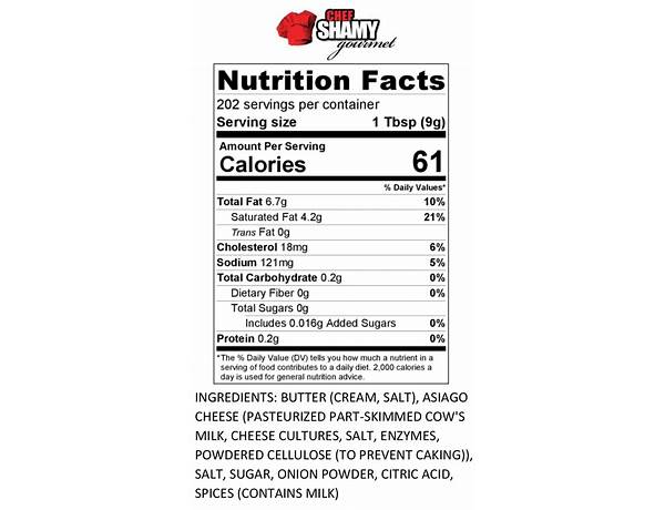 Chef shamy fresh curned onion butter nutrition facts