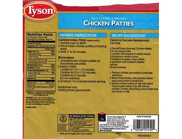 Chicken breast patties food facts