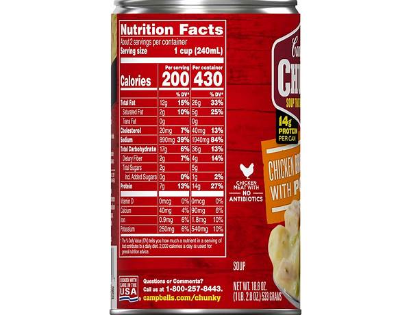 Chicken broccoli cheese with potato soup nutrition facts