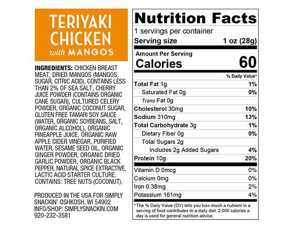 Chicken teriyaki power meal food facts