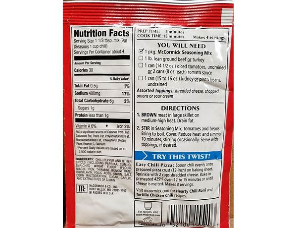 Chili mix nutrition facts