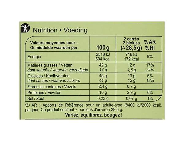 Chocolat blanc aux noisettes nutrition facts