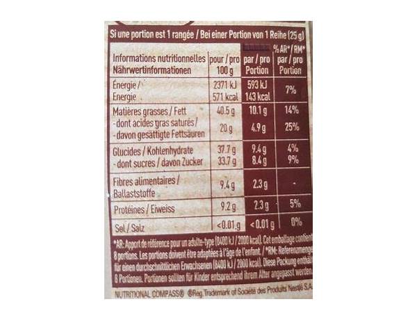 Chocolat noir nutrition facts