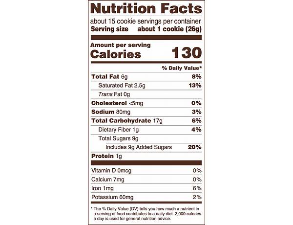 Chocolate chip baked nutrition cookie, chocolate chip food facts
