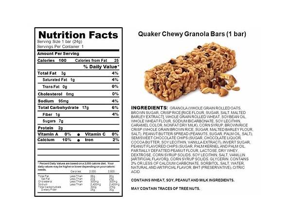 Chocolate chip chewy granola bar food facts