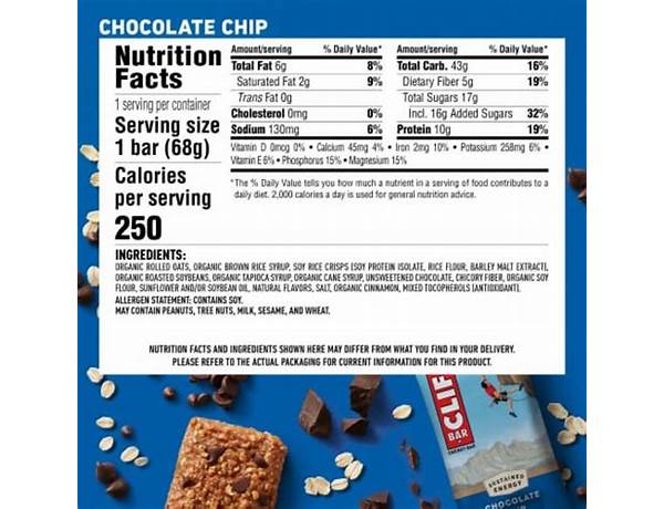 Chocolate chip energy bar food facts