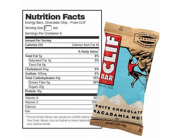 Chocolate chip energy bars, chocolate chip food facts