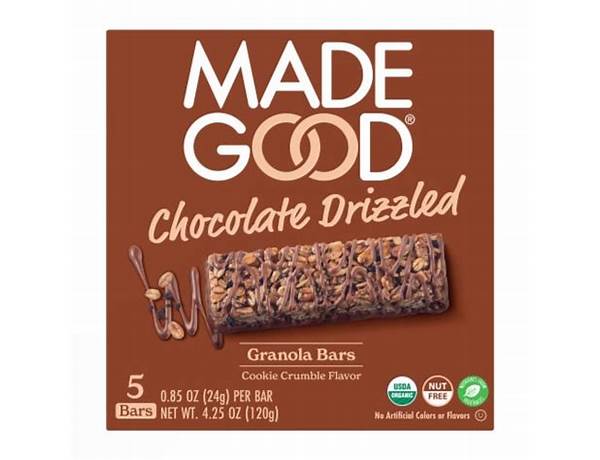 Chocolate drizzled granola bar, cookie crumble food facts