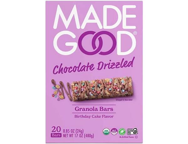 Chocolate drizzled granola bars (birthday cake flavor) food facts