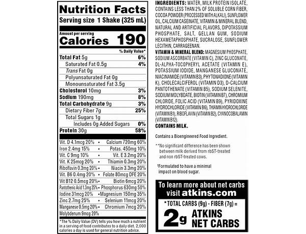 Chocolate nutriton shake food facts