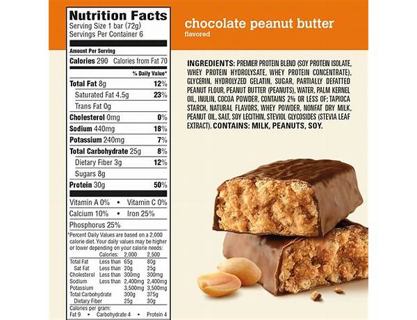 Chocolate peanut butter protein bar food facts