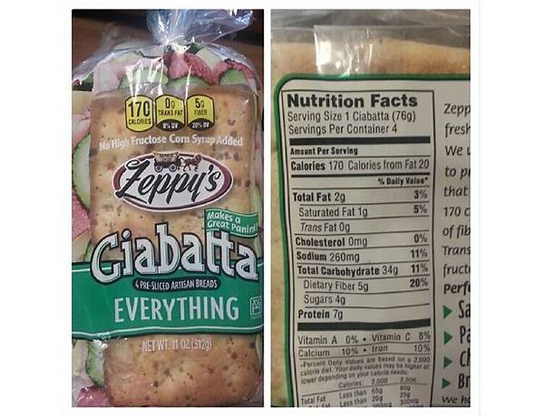 Ciabatta rolls 6-pack food facts