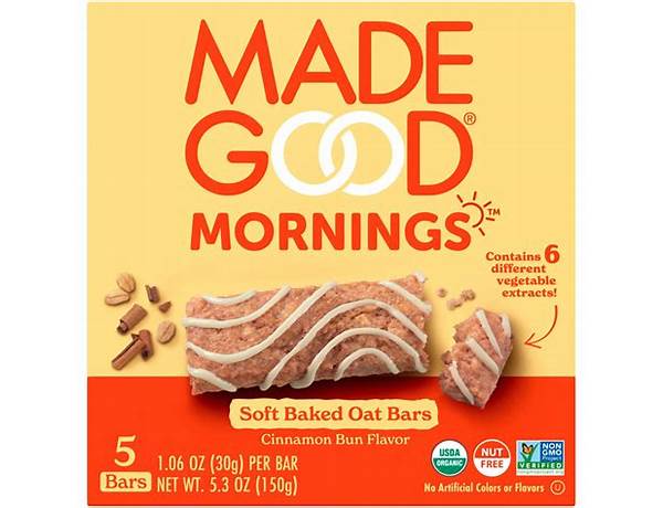 Cinnamin bun flavor soft baked oat bars food facts