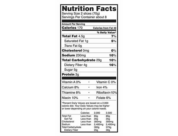 Cinnamon raisin toast nutrition facts