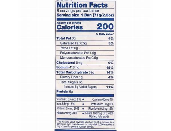 Classic enriched buns nutrition facts