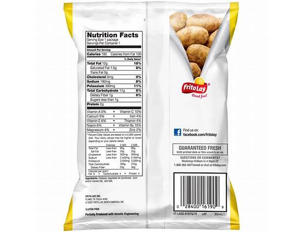 Classic potato chips food facts