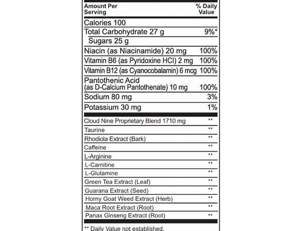Cloud 9 overload nutrition facts