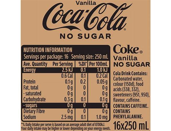 Coca cola vanilla food facts