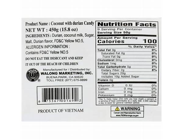 Coconut durian candy nutrition facts