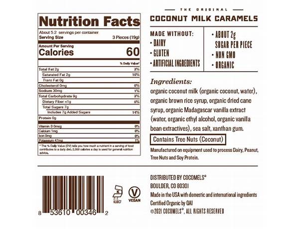 Coconut soft candy milk caramel, coconut nutrition facts