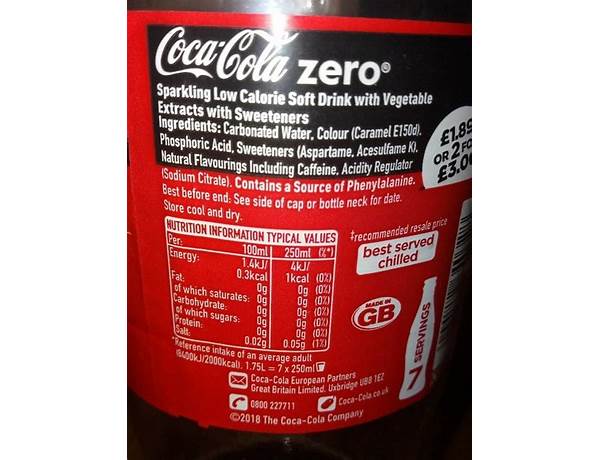 Cola zero zero food facts