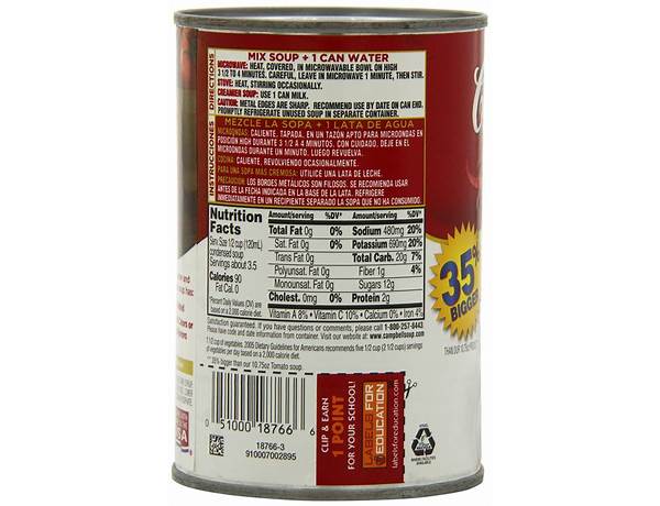 Condensed tomato soup,  prepared nutrition facts