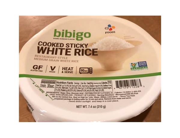 Cooked sticky white rice food facts