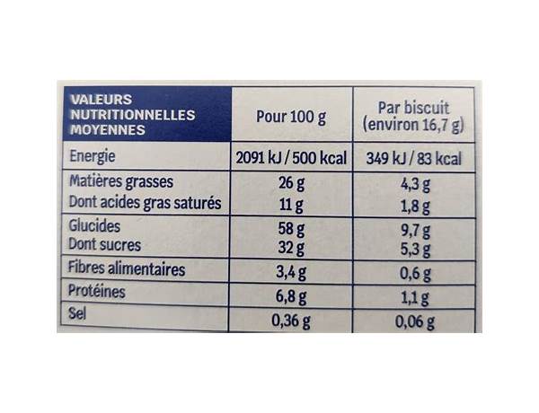 Cookie noisette nutrition facts