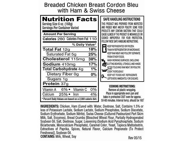 Cordon bleu con  pollo nutrition facts