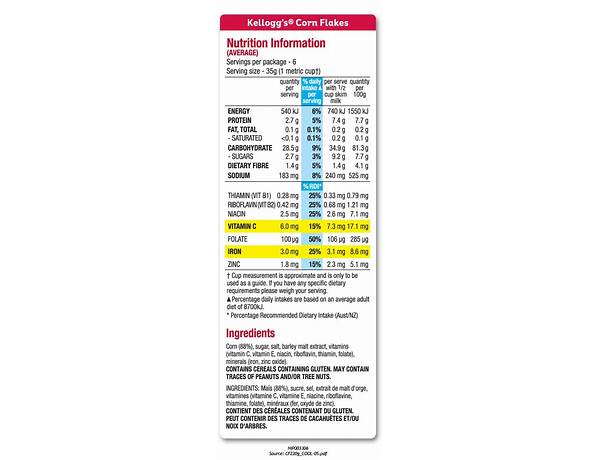 Corn flakes ingredients