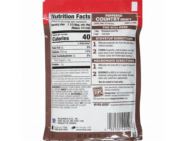 Country gravy mix nutrition facts