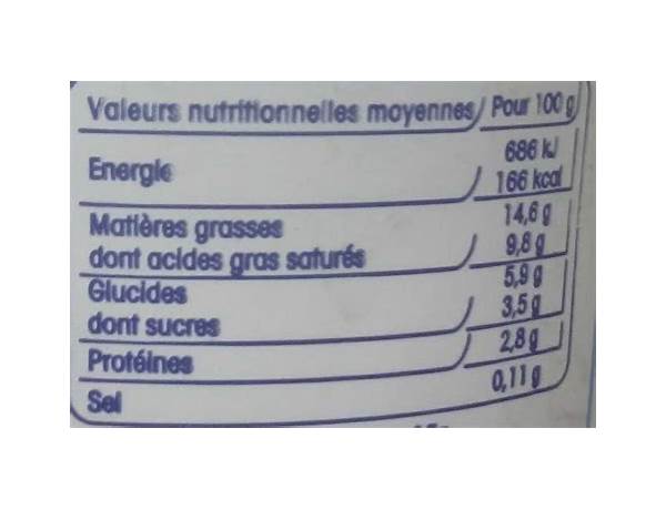 Crème légère fluide15% mat. gr. nutrition facts