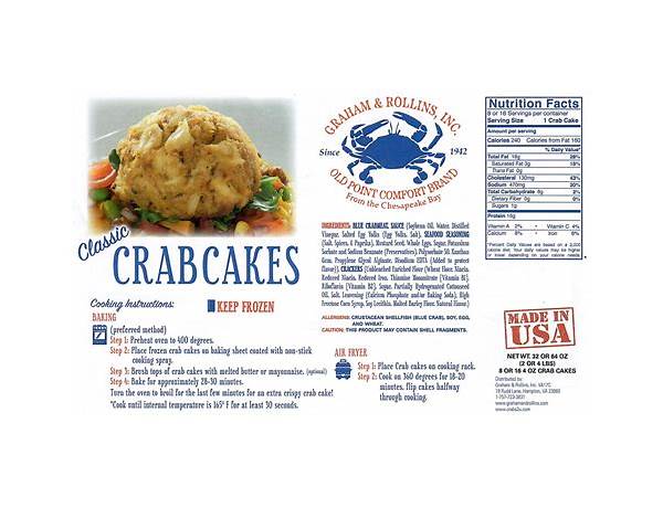 Crab cakes nutrition facts