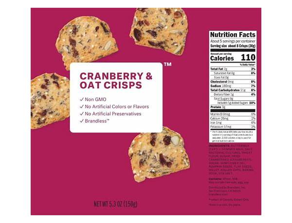 Cranberry oat crisp crackers food facts