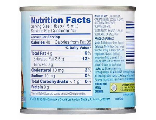 Cream nutrition facts