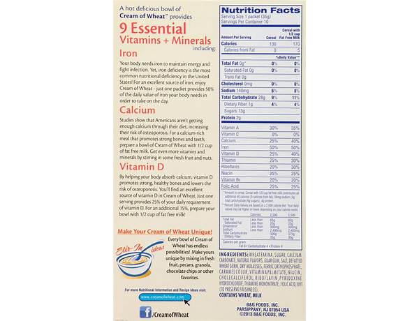 Cream wheat nutrition facts